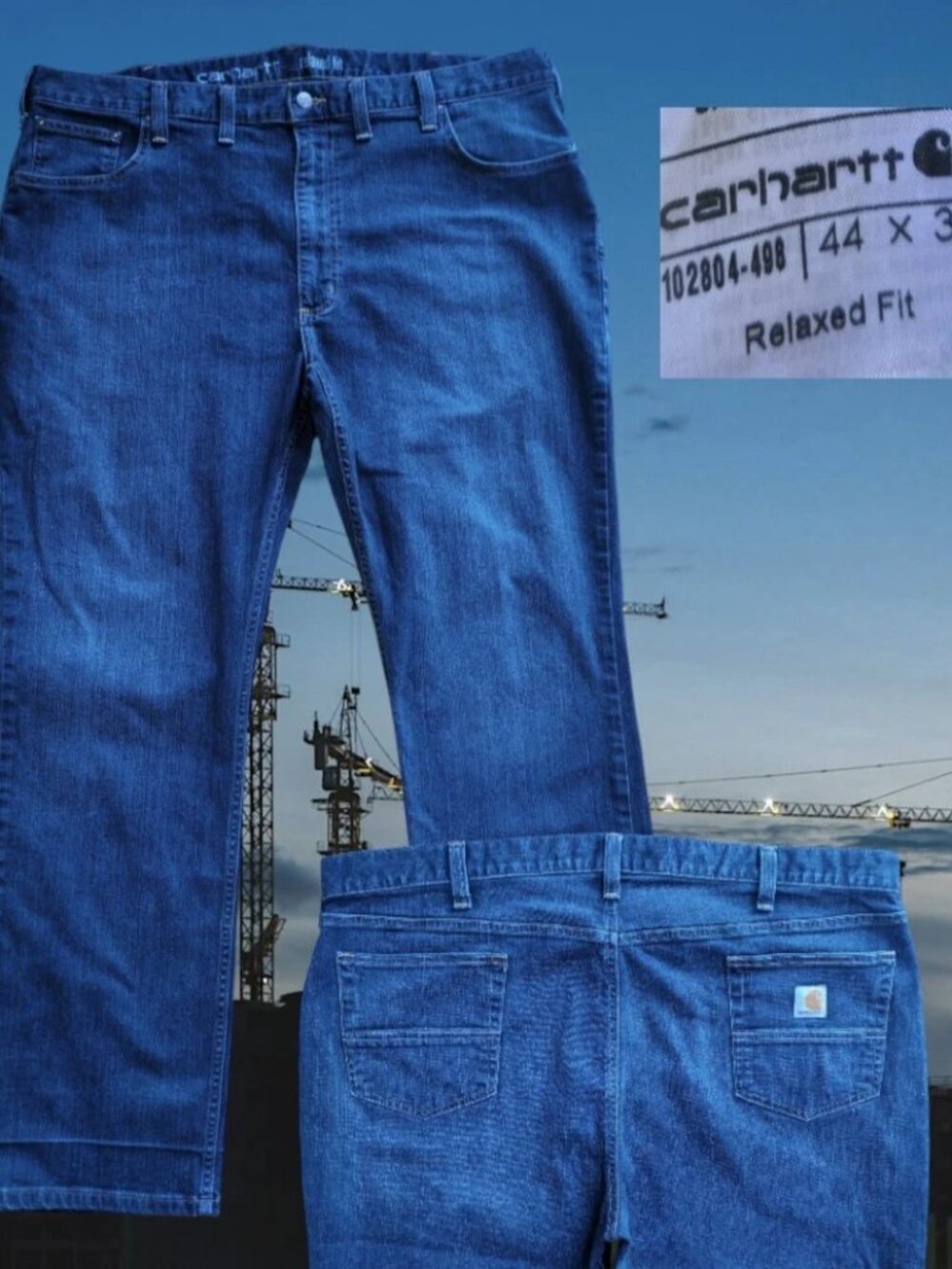 Carhartt Jeans Mens 44X32 Relaxed Fit Rugged Flex Straight Blue Cotton Stretch